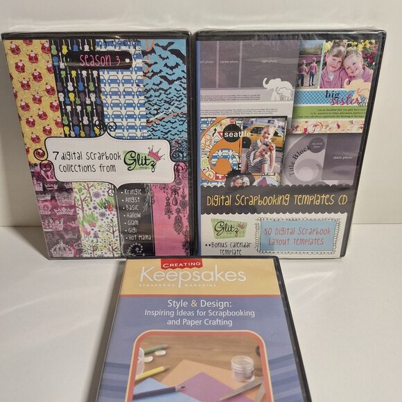 2 New Glitz Design Digital Scrapbook CD Sets & a Free Creating Keepsakes DVD Lot - Picture 1 of 9